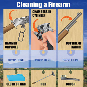 Illustration of how to clean a gun from ilearntohunt, avoid hang fires concept. 