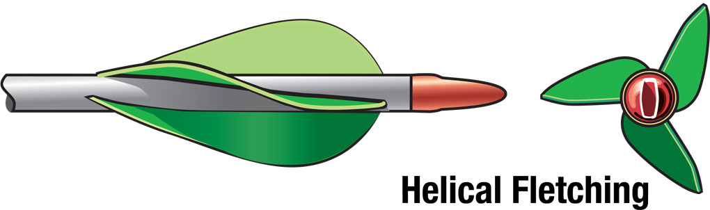 Illustration of fletching on an arrow. 