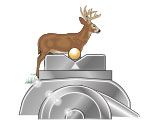 Illustration of a deer in a rifle sights. 