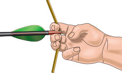 Illustration of a hand drawing an arrow in a bow. 